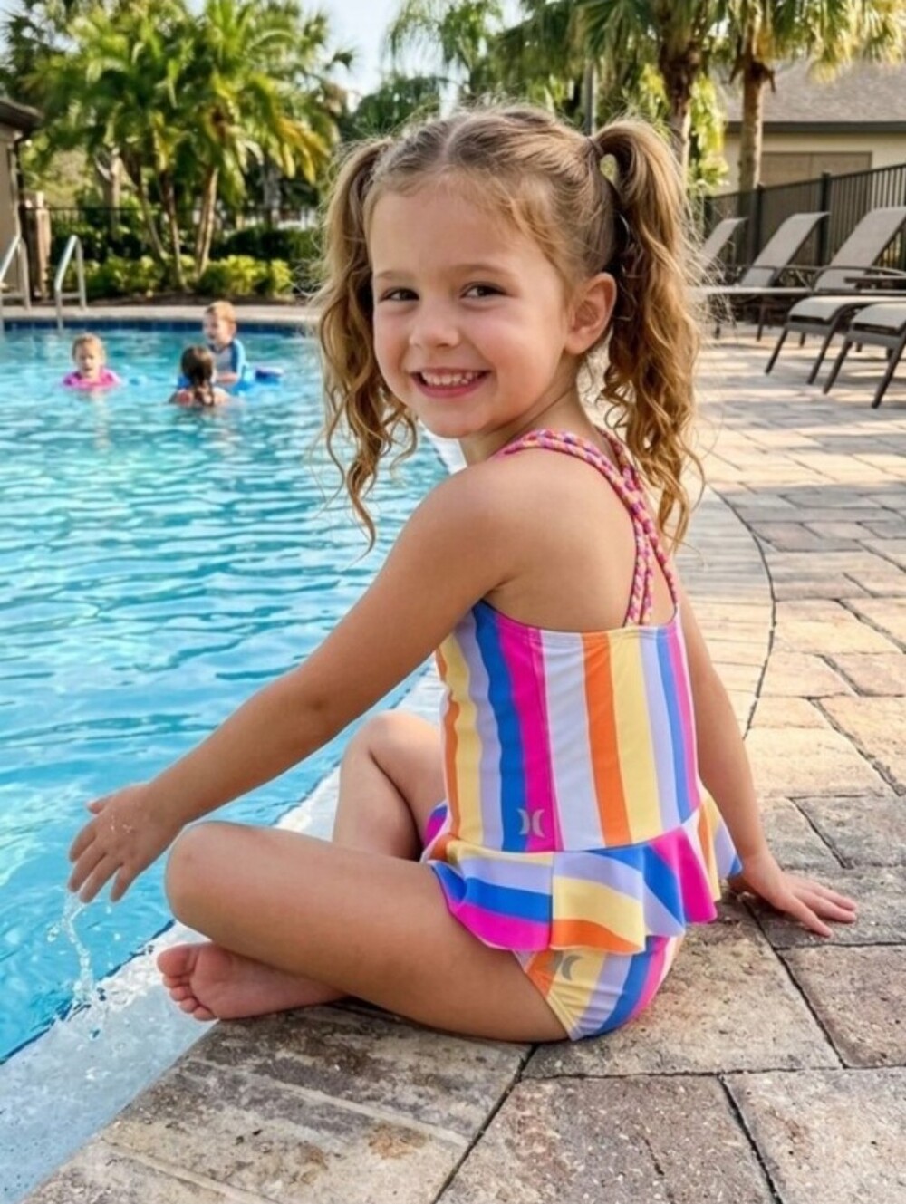 Hurley Light Pink Swimwear Twwo-piece Size (M7-8)color Yellow,orange,purple,whit